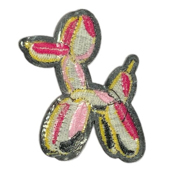 Balloon Dog Embroidered Patch Yellow Pink Fuchsia Black Iron On - Picture 4 of 4